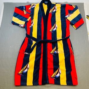 VTG Nautica‎ Multicolor Striped Terry Cloth Bath Robe Sailboat Print One Size
